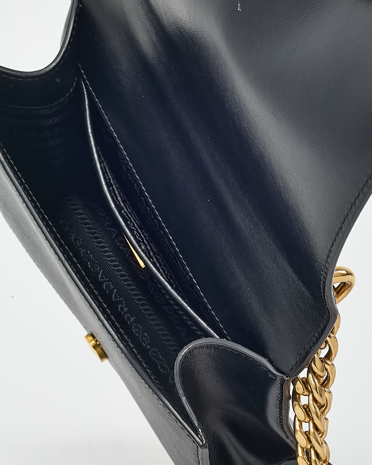 Prada Black Saffiano Lux Leather Small Square Flap Logo Chain Crossbody Bag