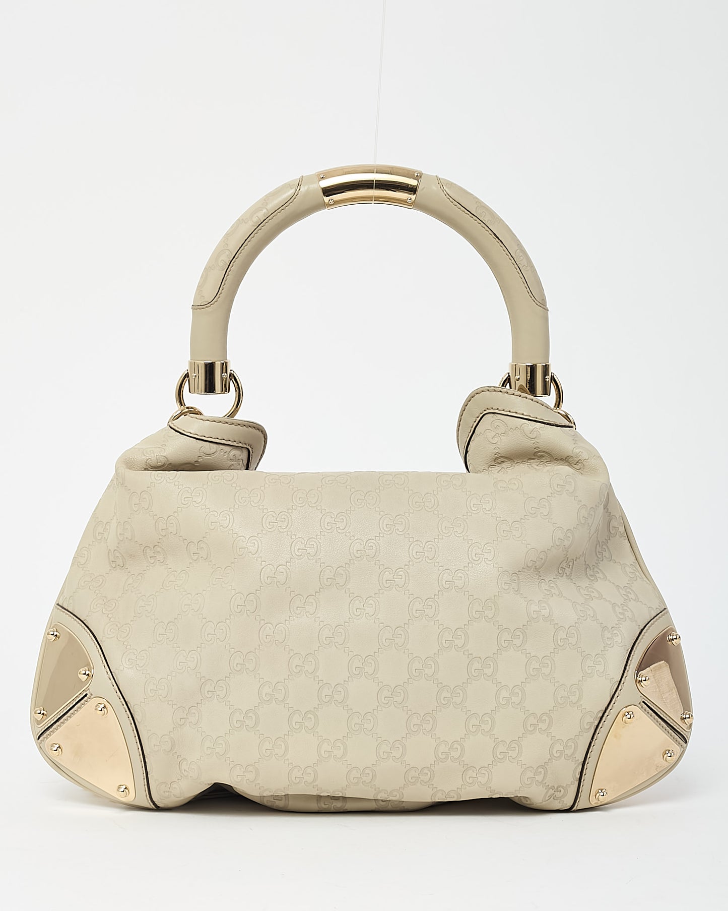 Gucci Ivory Monogram Guccissima Leather Medium Bamboo Indy Tassel Hobo Shoulder Bag