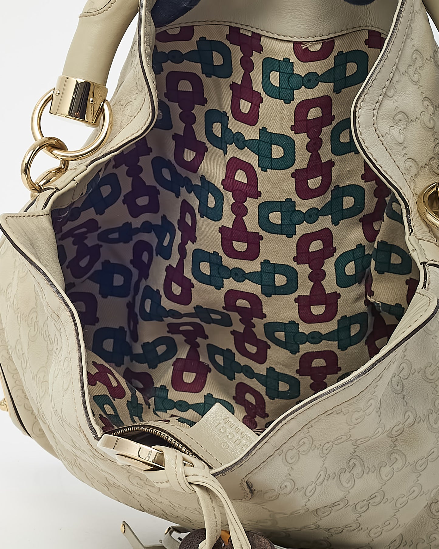 Gucci Ivory Monogram Guccissima Leather Medium Bamboo Indy Tassel Hobo Shoulder Bag