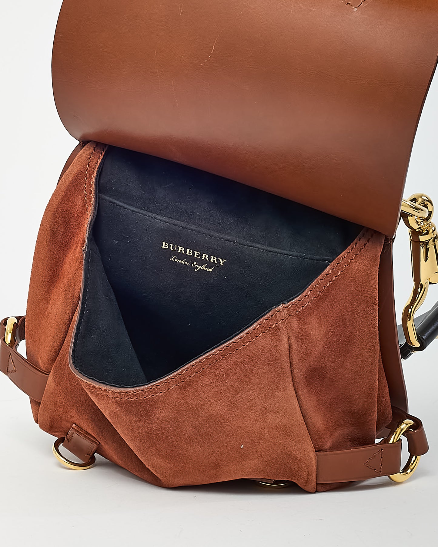 Burberry Brown Leather and Black Leather Studded Strap Bridle Saddle Bag