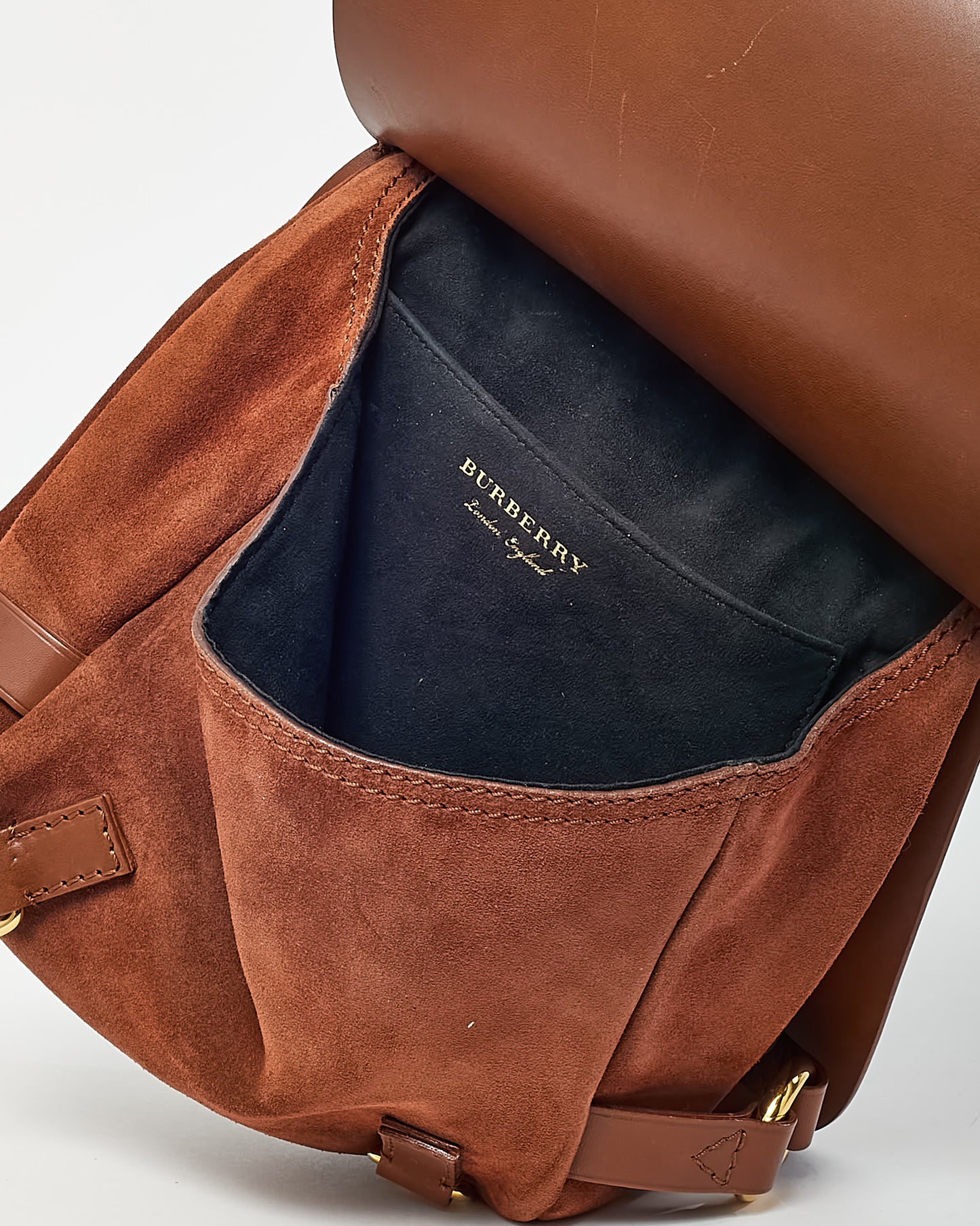 Burberry Brown Leather and Black Leather Studded Strap Bridle Saddle Bag