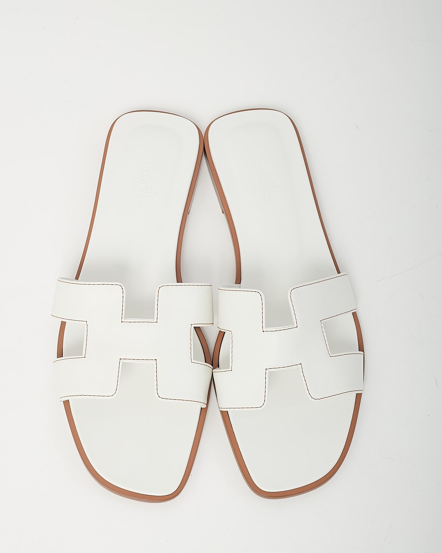 Hermès White Calfskin Leather Oran H Sandals - 41