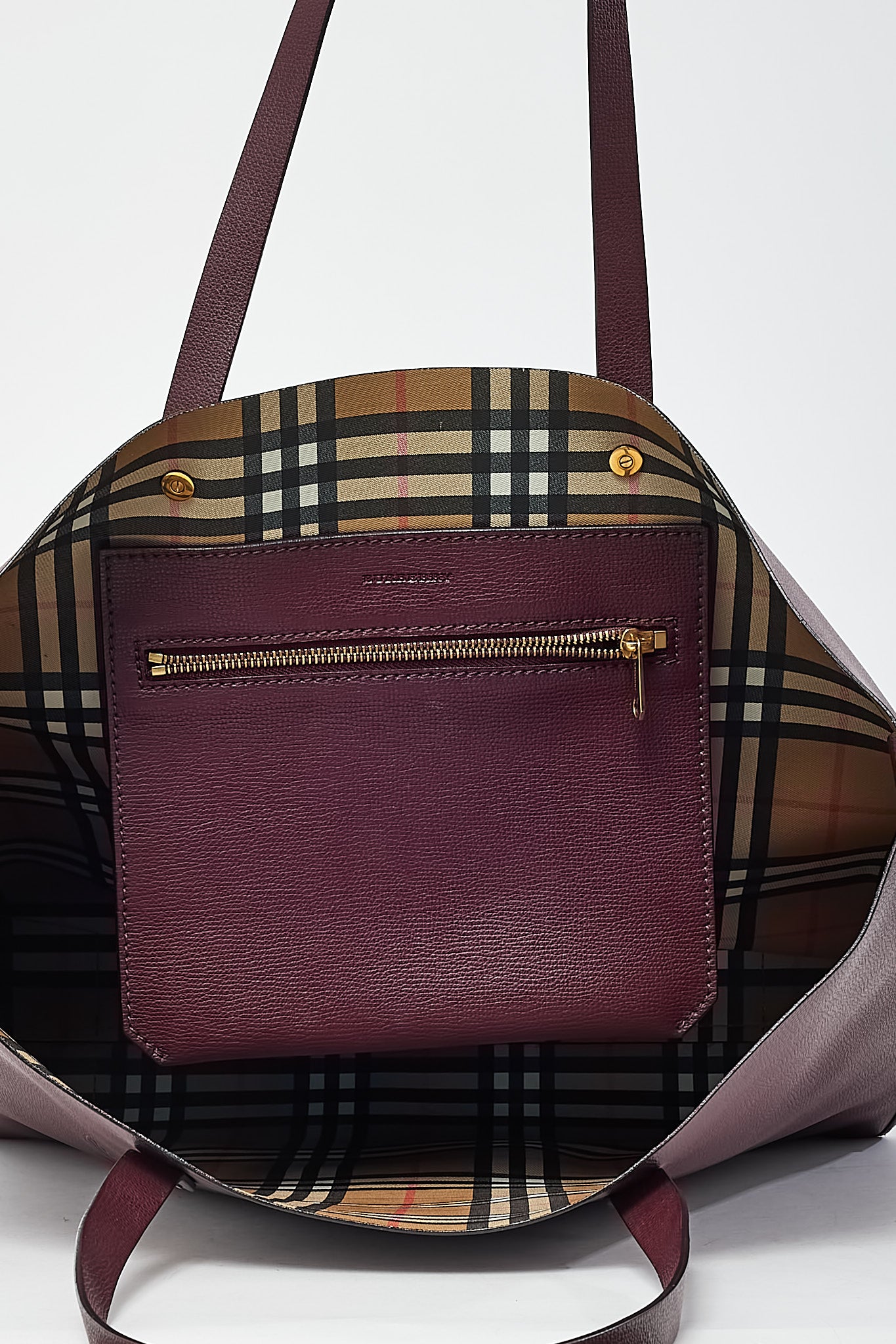 Burberry Burgundy Red Leather Embossed Crest Large Tote Bag