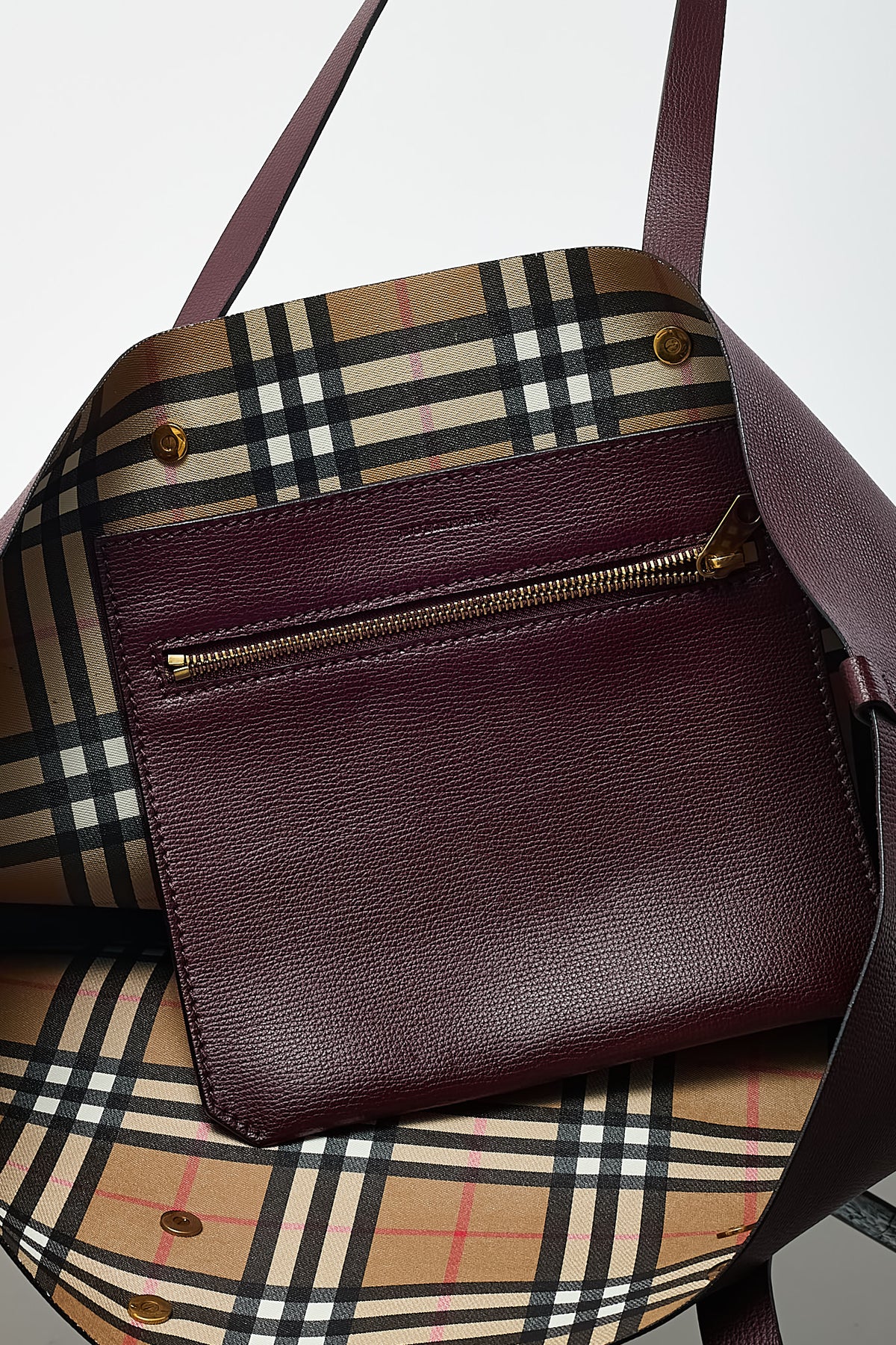 Burberry Burgundy Red Leather Embossed Crest Large Tote Bag