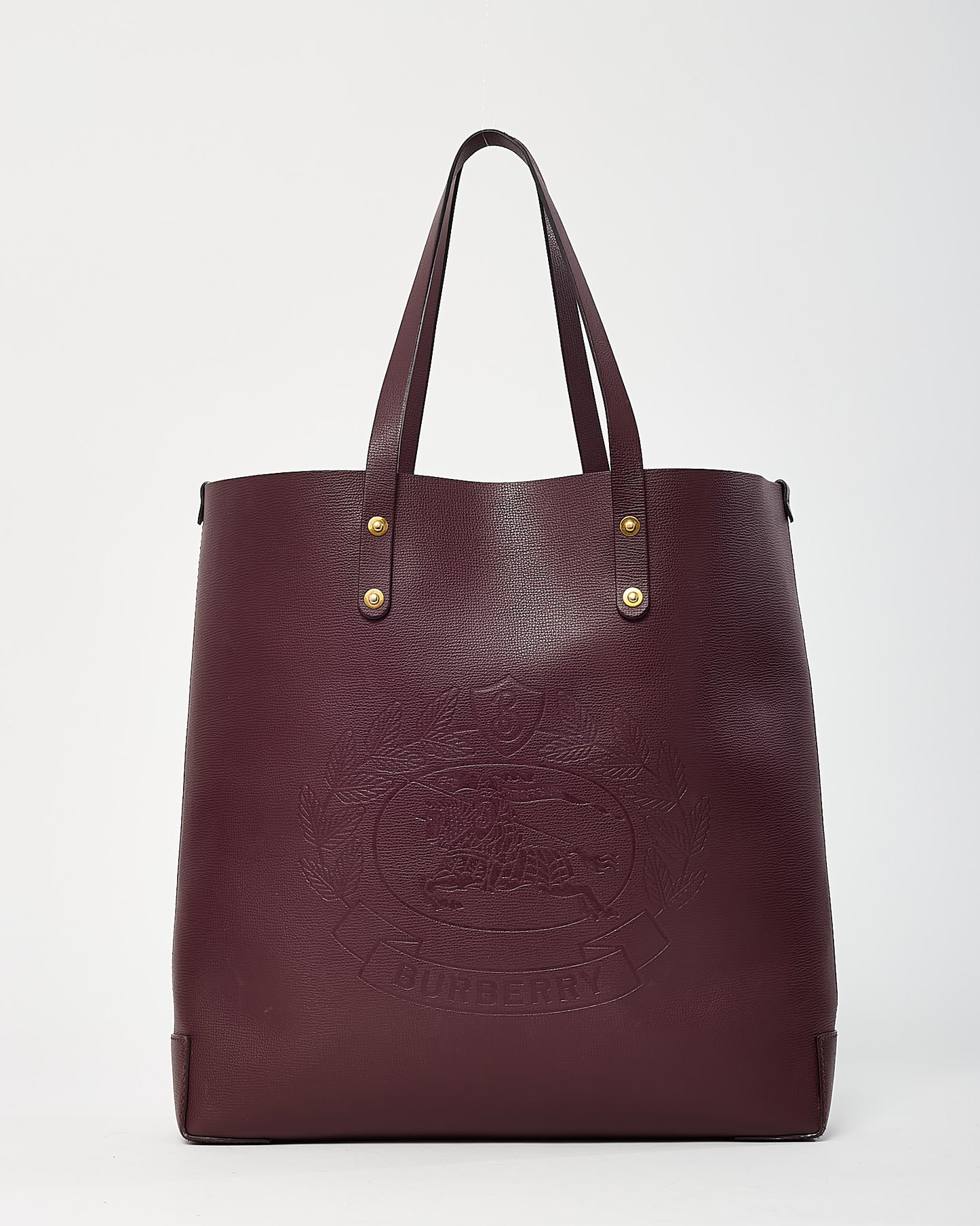 Burberry Burgundy Red Leather Embossed Crest Large Tote Bag