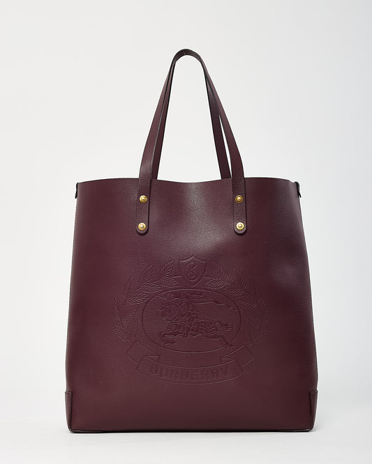 Burberry Burgundy Red Leather Embossed Crest Large Tote Bag
