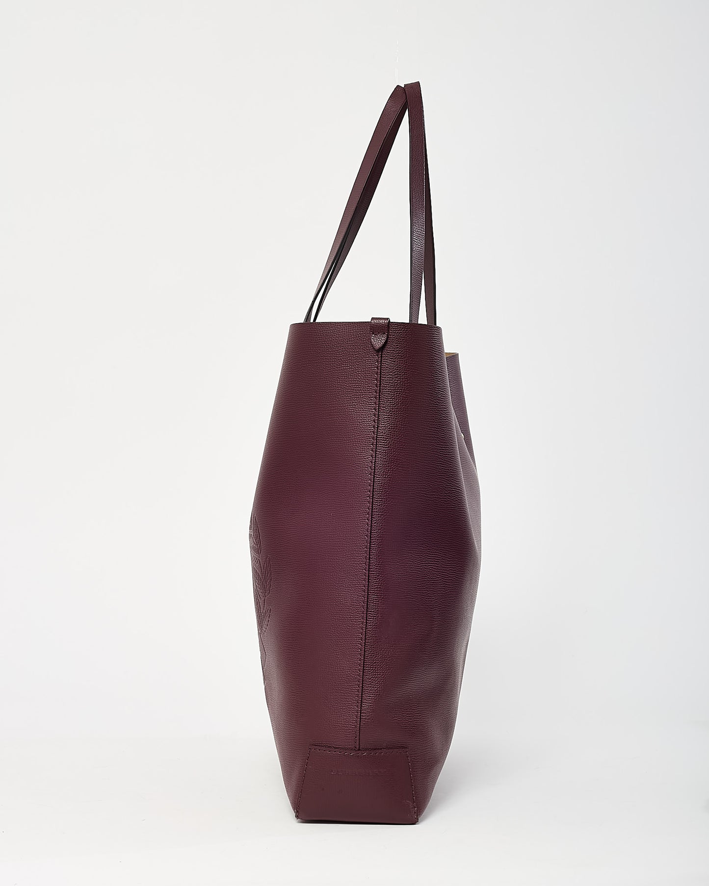 Burberry Burgundy Red Leather Embossed Crest Large Tote Bag