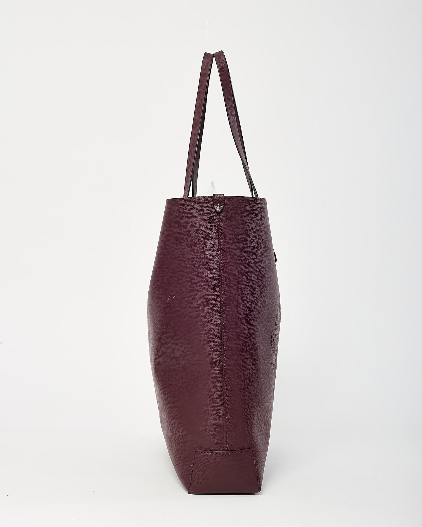 Burberry Burgundy Red Leather Embossed Crest Large Tote Bag