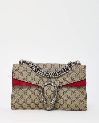 Gucci Beige and Ebony Monogram GG Supreme Canvas and Red Suede Medium Dionysus Shoulder Bag