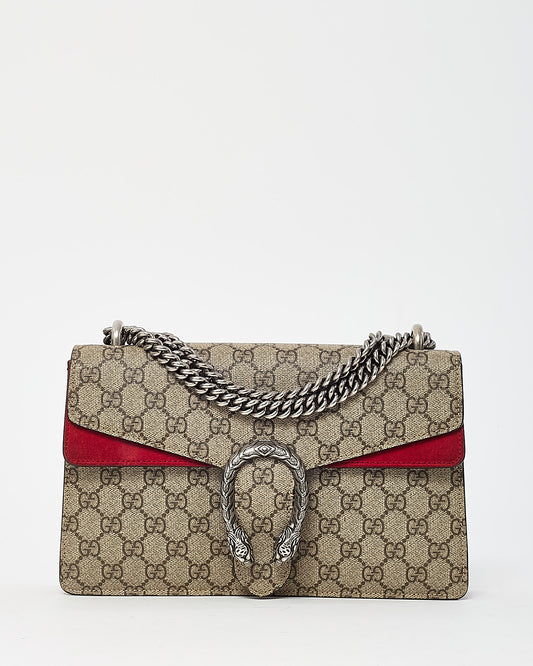 Gucci Beige and Ebony Monogram GG Supreme Canvas and Red Suede Medium Dionysus Shoulder Bag