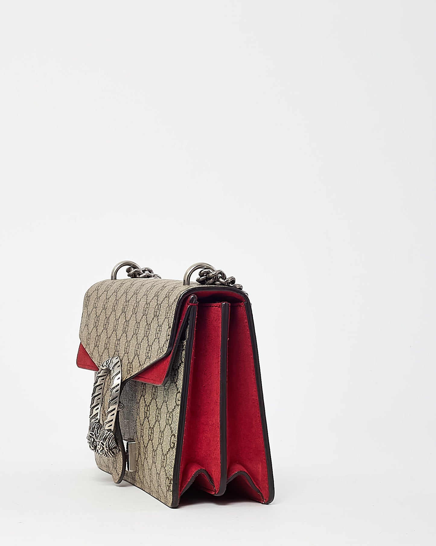 Gucci Beige and Ebony Monogram GG Supreme Canvas and Red Suede Medium Dionysus Shoulder Bag