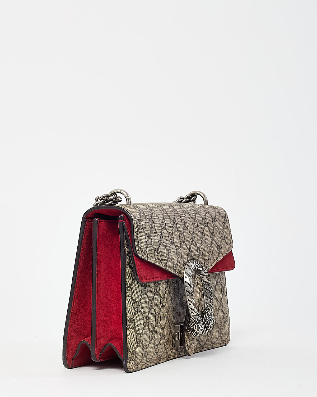Gucci Beige and Ebony Monogram GG Supreme Canvas and Red Suede Medium Dionysus Shoulder Bag