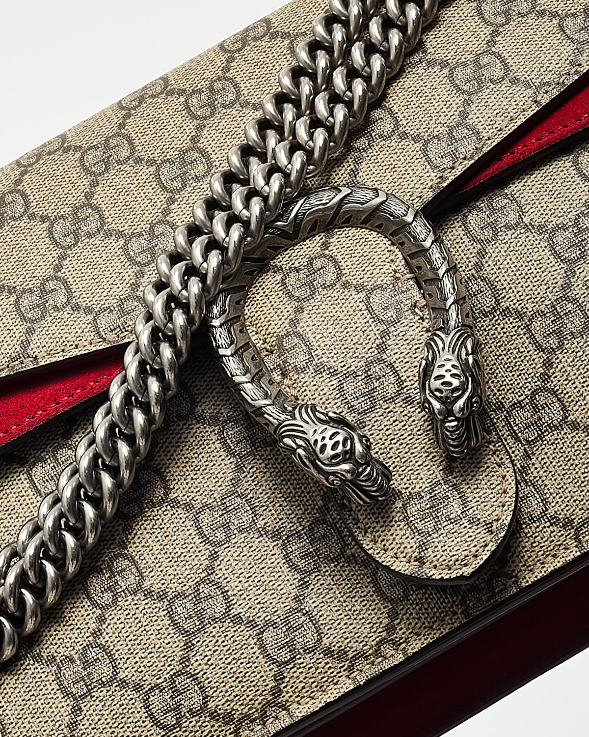 Gucci Beige and Ebony Monogram GG Supreme Canvas and Red Suede Medium Dionysus Shoulder Bag