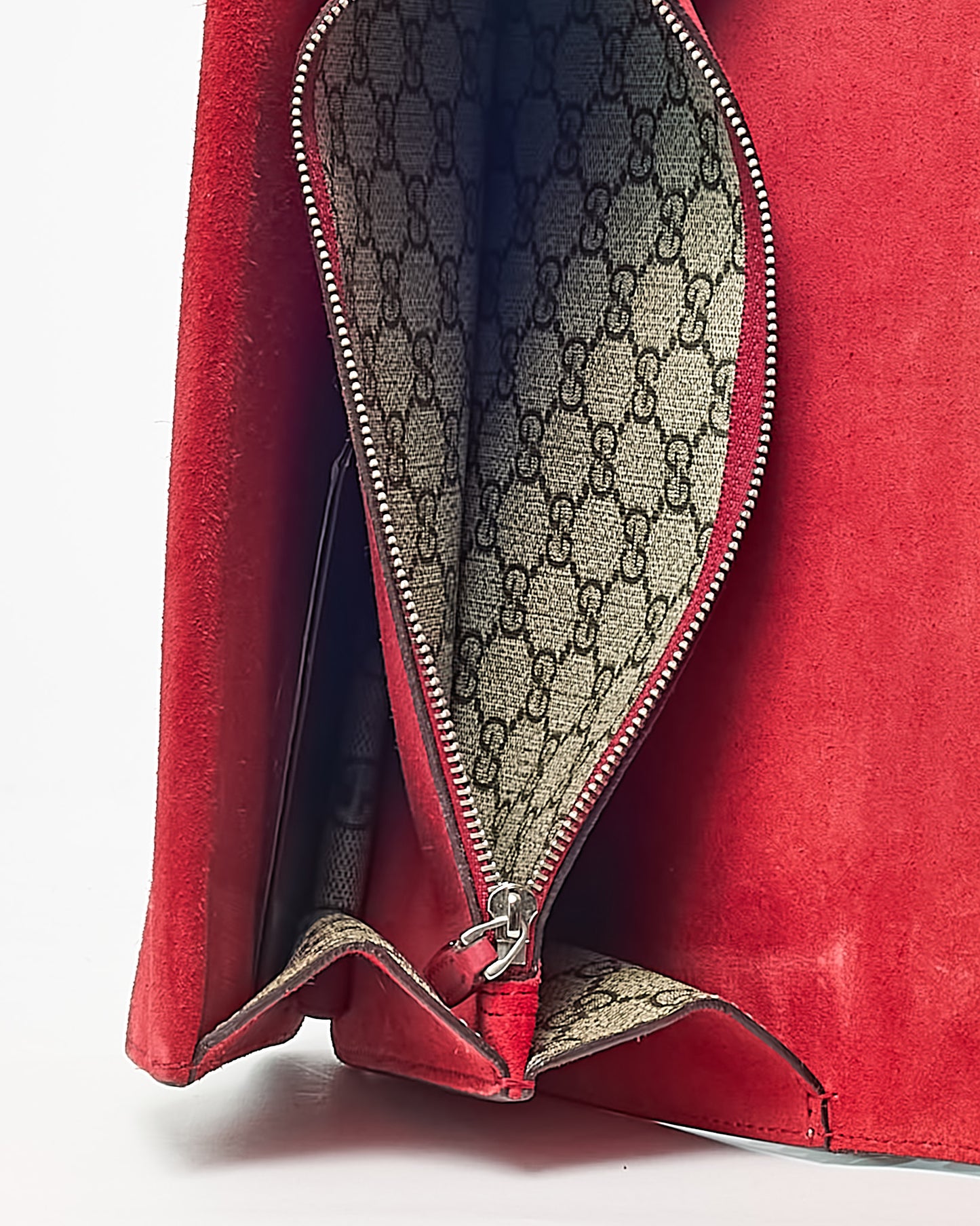 Gucci Beige and Ebony Monogram GG Supreme Canvas and Red Suede Medium Dionysus Shoulder Bag