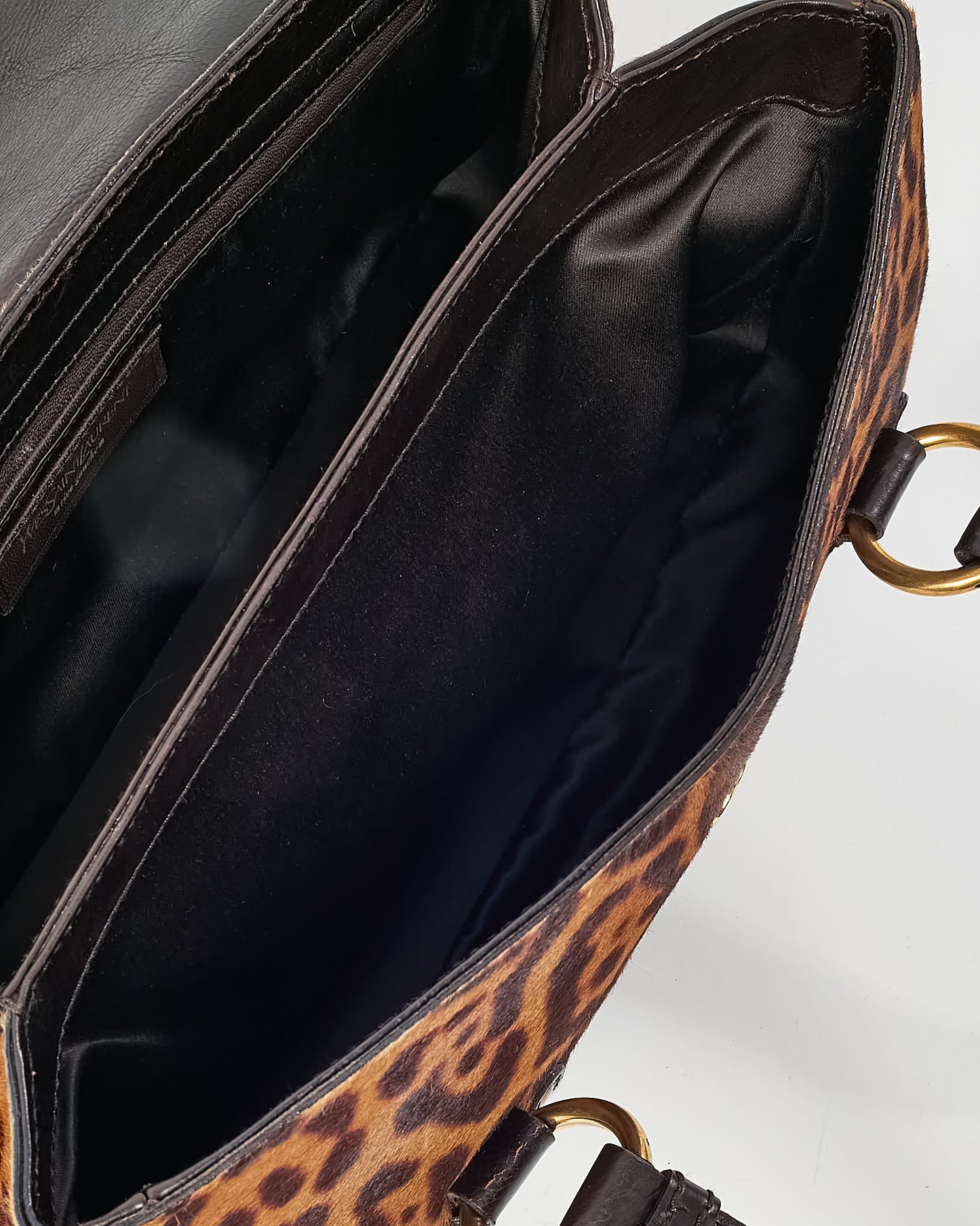 Saint Laurent Vintage Leopard Pony Hair Fur Studded Flap Shoulder Bag