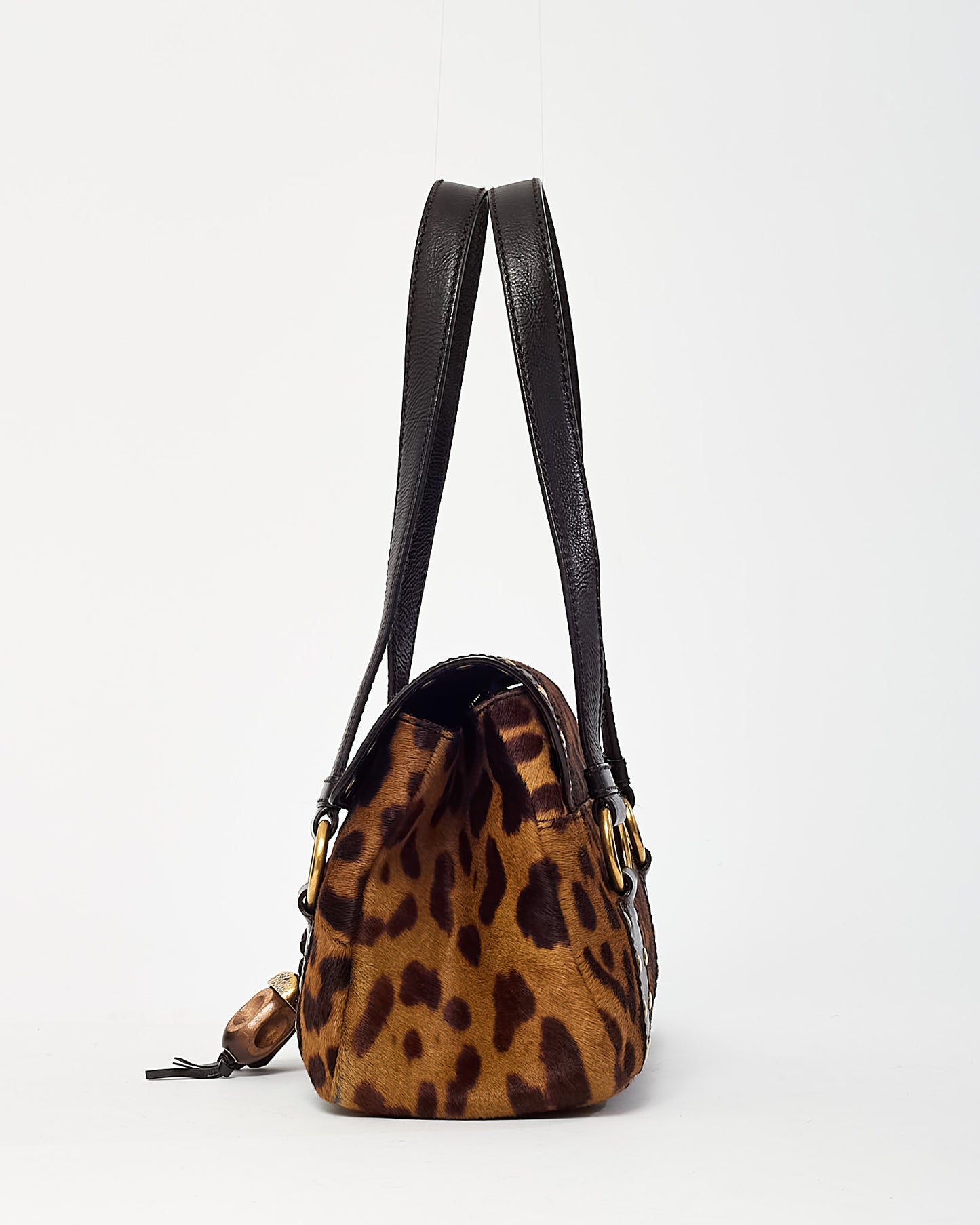 Saint Laurent Vintage Leopard Pony Hair Fur Studded Flap Shoulder Bag
