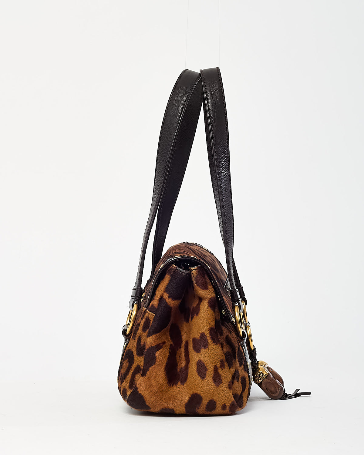 Saint Laurent Vintage Leopard Pony Hair Fur Studded Flap Shoulder Bag