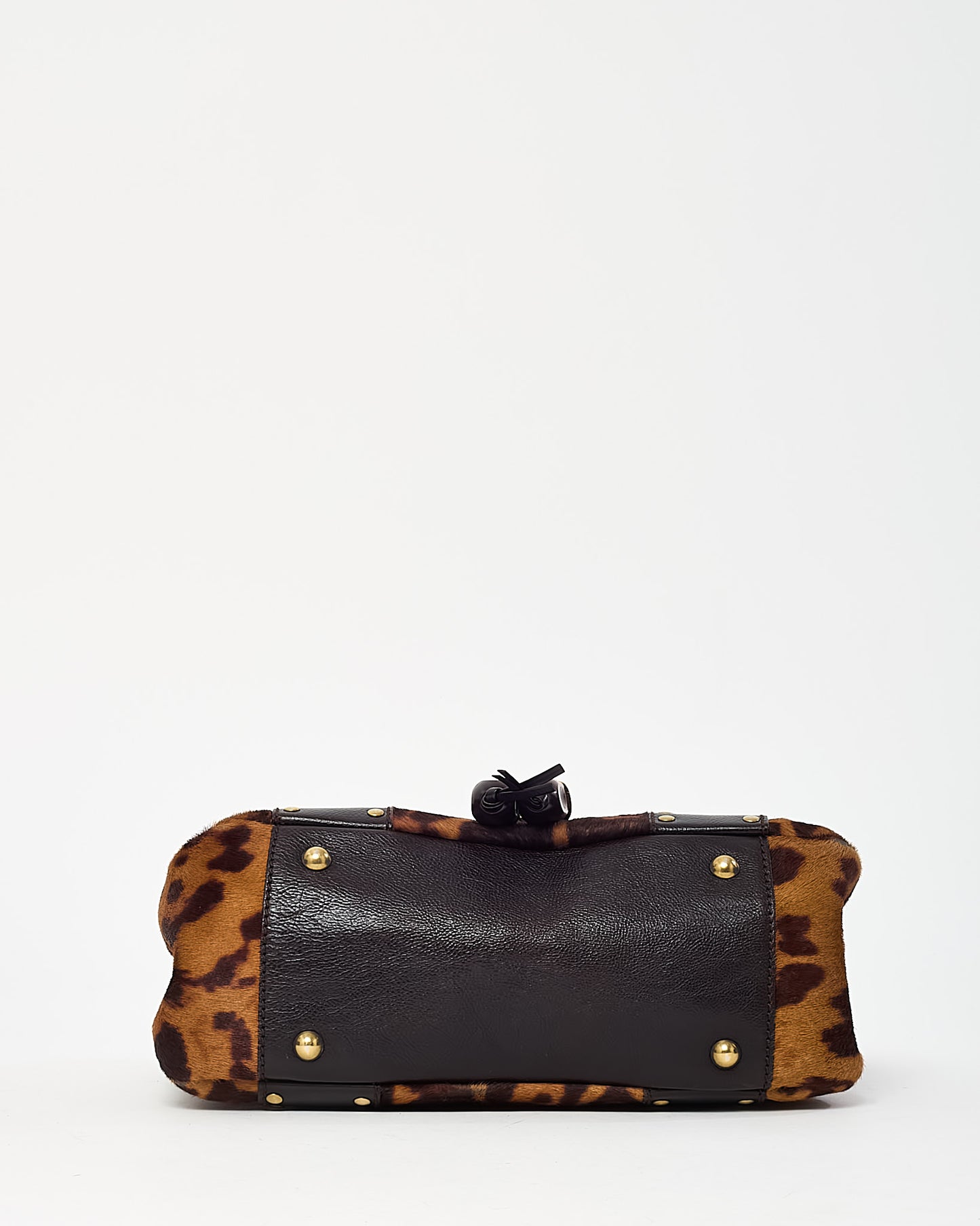 Saint Laurent Vintage Leopard Pony Hair Fur Studded Flap Shoulder Bag