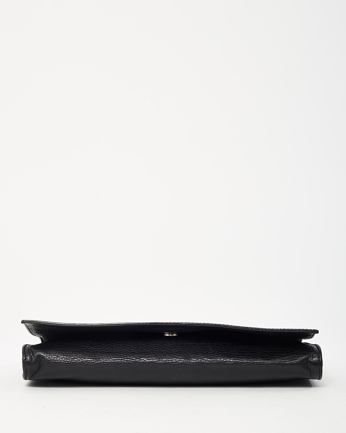 Gucci Black Pebbled Leather GG Soho Embossed Logo Clutch