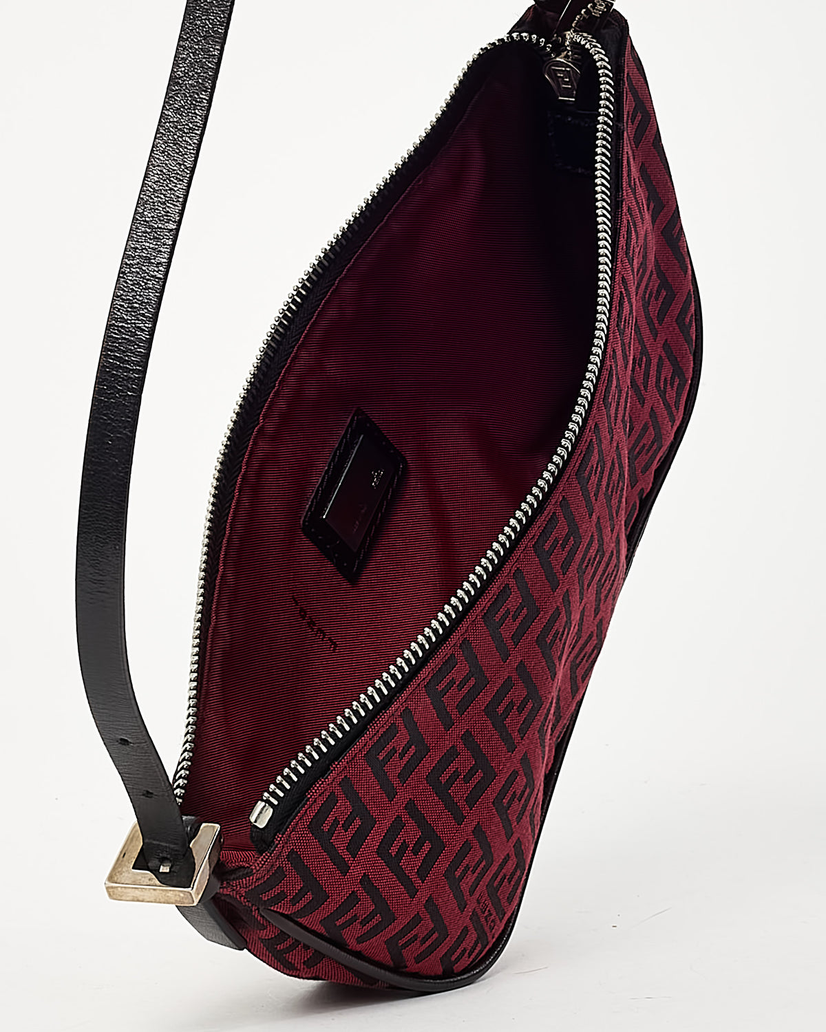 Fendi Red and Black Zucchino Print Canvas Half Moon Shoulder Bag