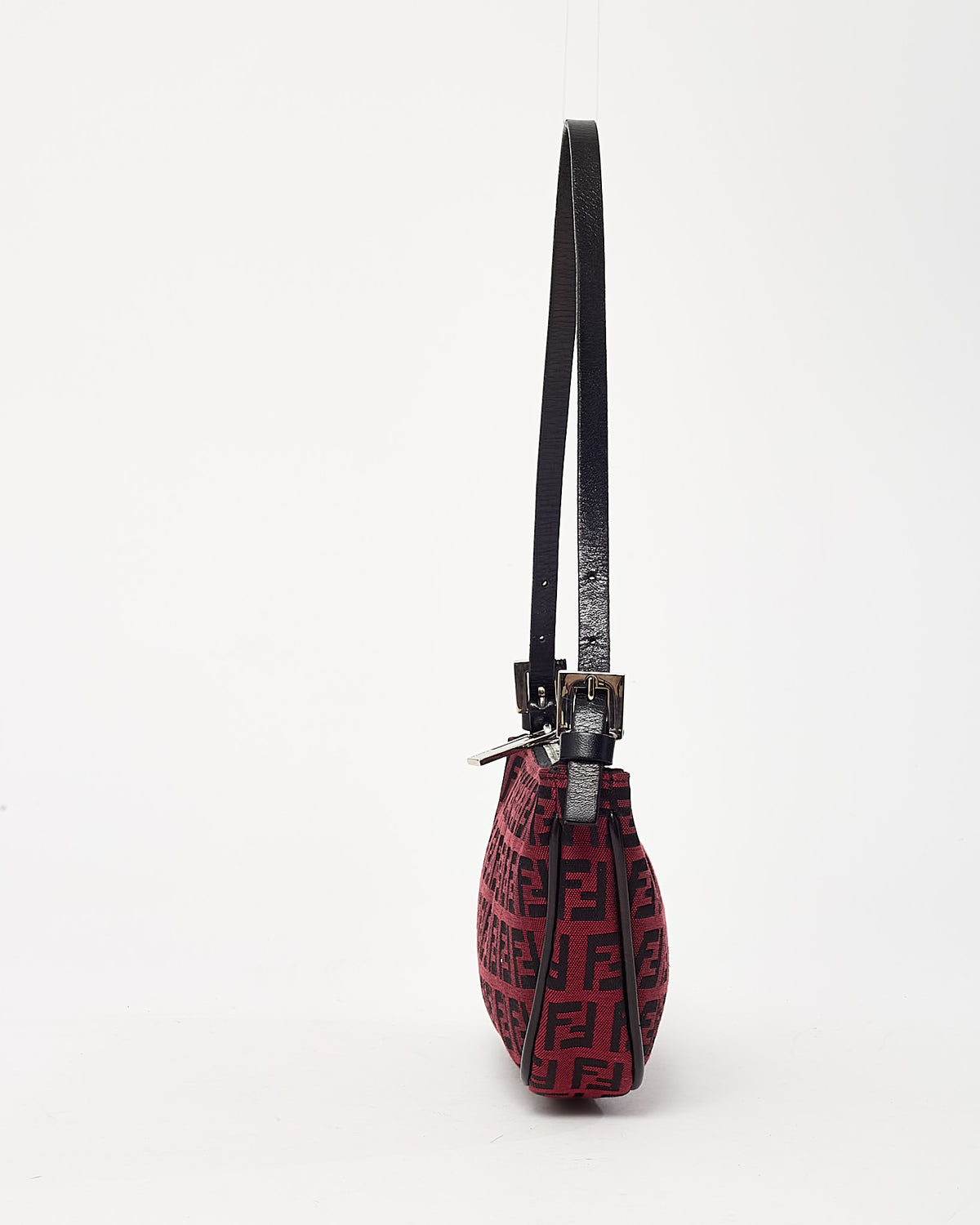Fendi Red and Black Zucchino Print Canvas Half Moon Shoulder Bag