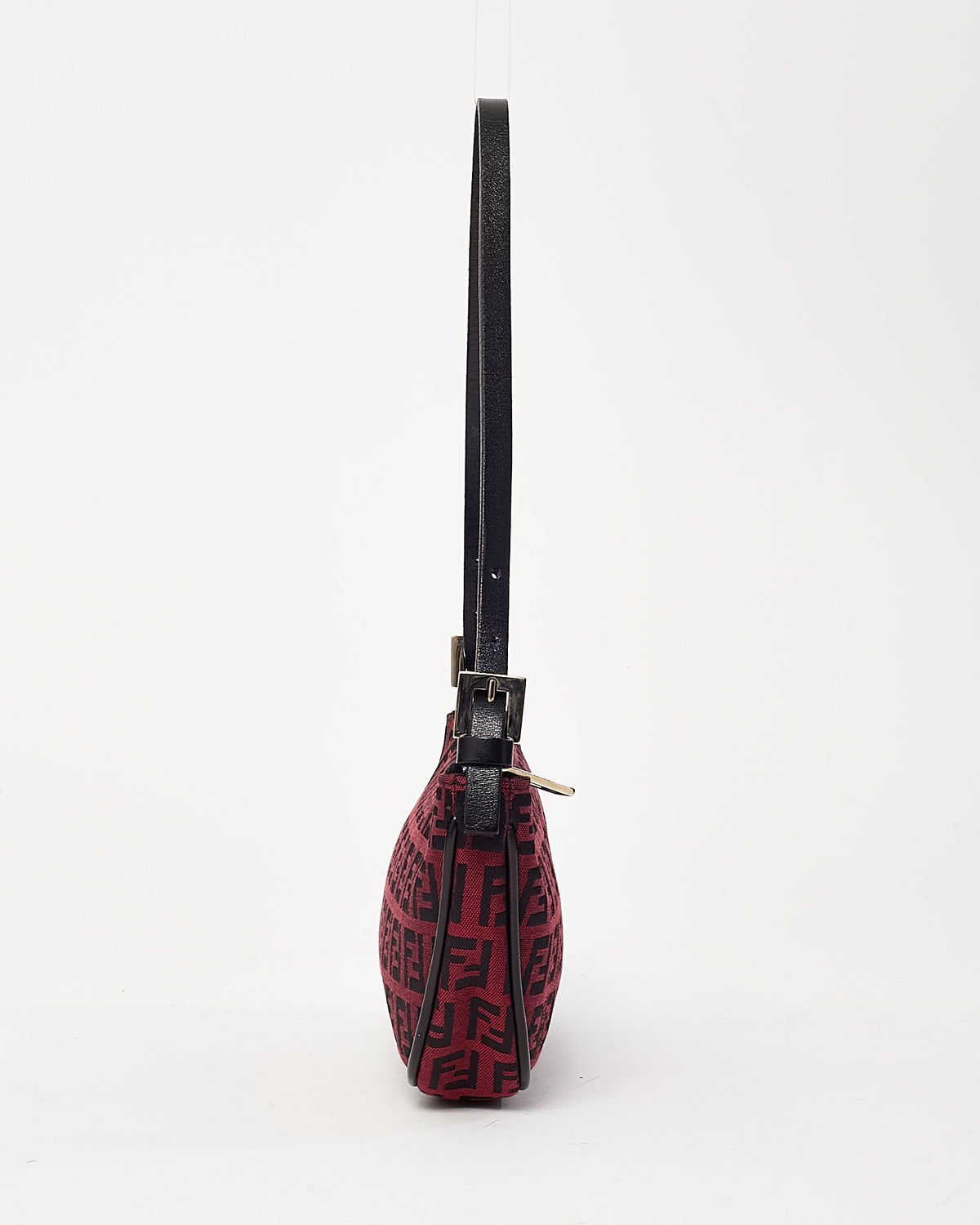 Fendi Red and Black Zucchino Print Canvas Half Moon Shoulder Bag