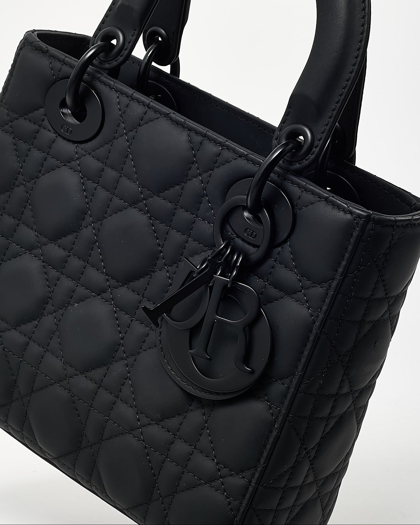 Dior Black Ultramatte Cannage Calfskin Leather Small Lady Dior My ABCDior Bag
