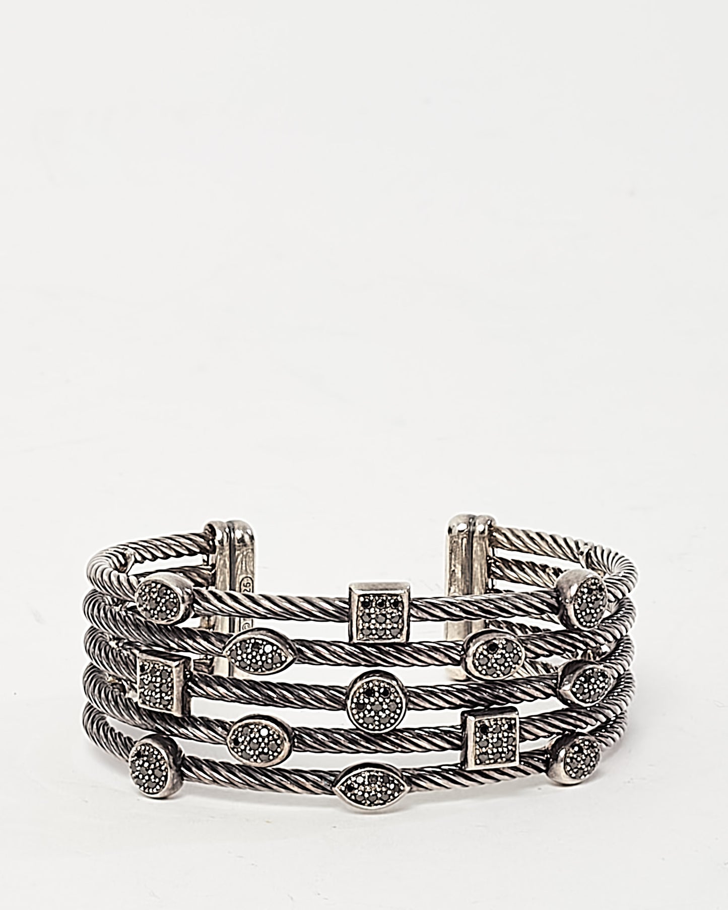 David Yurman Sterling Silver with Black Pave Diamond 5 Row Confetti Cuff Bracelet
