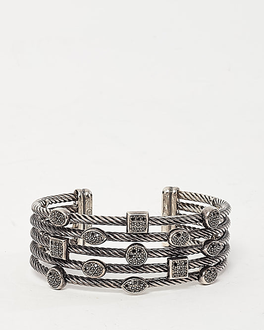 David Yurman Sterling Silver with Black Pave Diamond 5 Row Confetti Cuff Bracelet