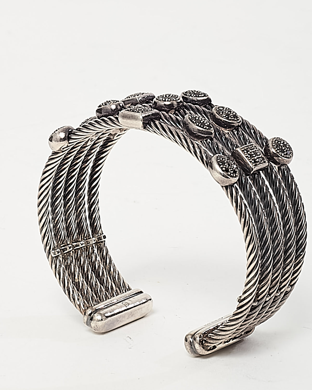 David Yurman Sterling Silver with Black Pave Diamond 5 Row Confetti Cuff Bracelet