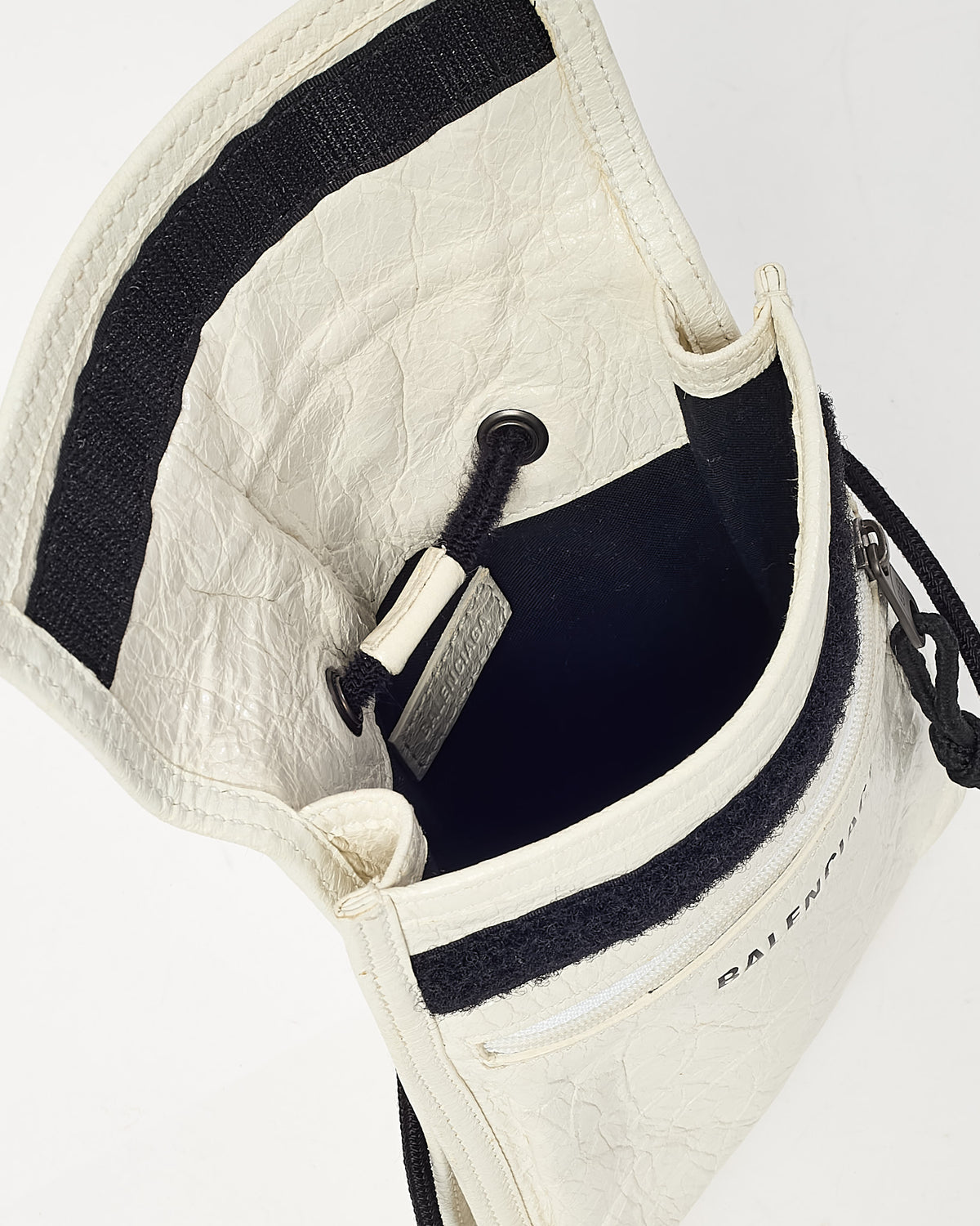 Balenciaga White Leather Logo Small Explorer Pouch on Strap