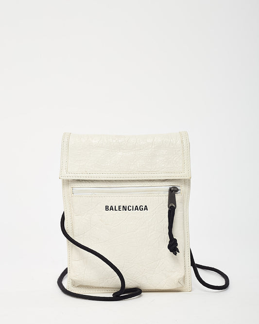 Balenciaga White Leather Logo Small Explorer Pouch on Strap
