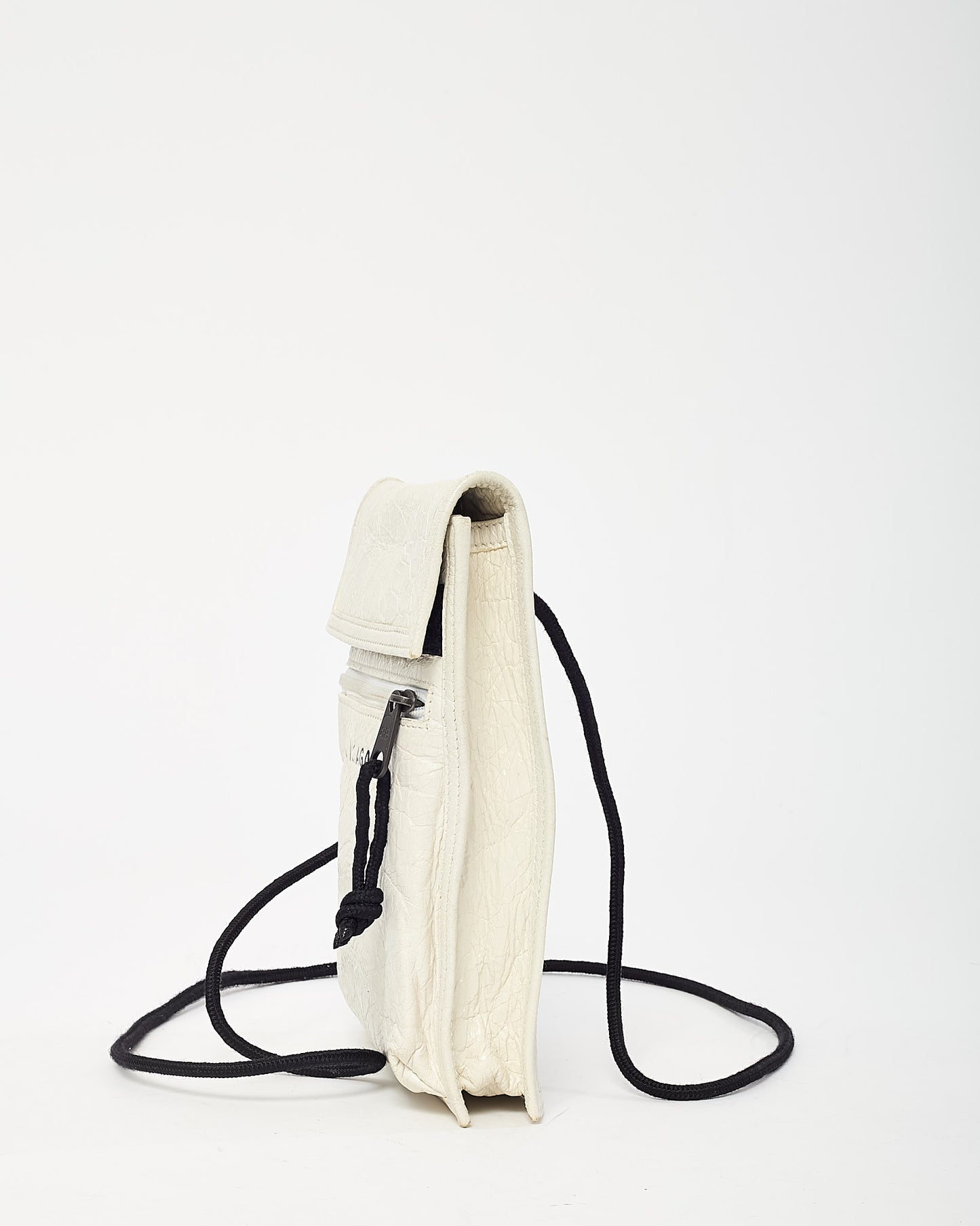 Balenciaga White Leather Logo Small Explorer Pouch on Strap