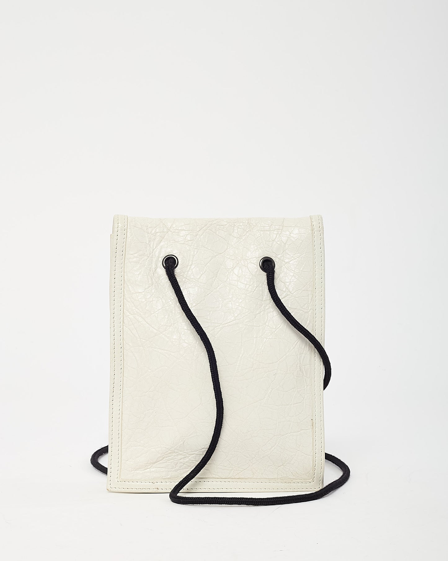 Balenciaga White Leather Logo Small Explorer Pouch on Strap