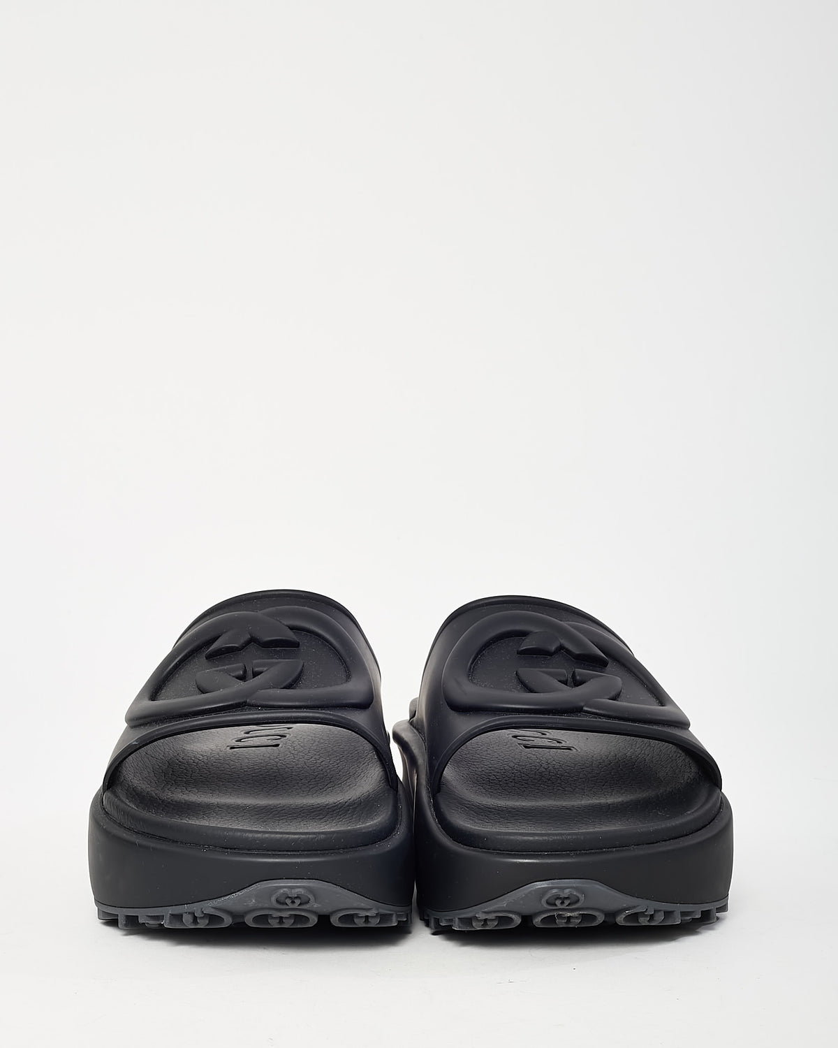 Gucci Men's Black Soft Rubber Interlocking G Platform Slide Sandals - US 6 MEN = US 8 WOMEN