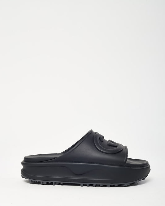 Gucci Men's Black Soft Rubber Interlocking G Platform Slide Sandals - US 6 MEN = US 8 WOMEN