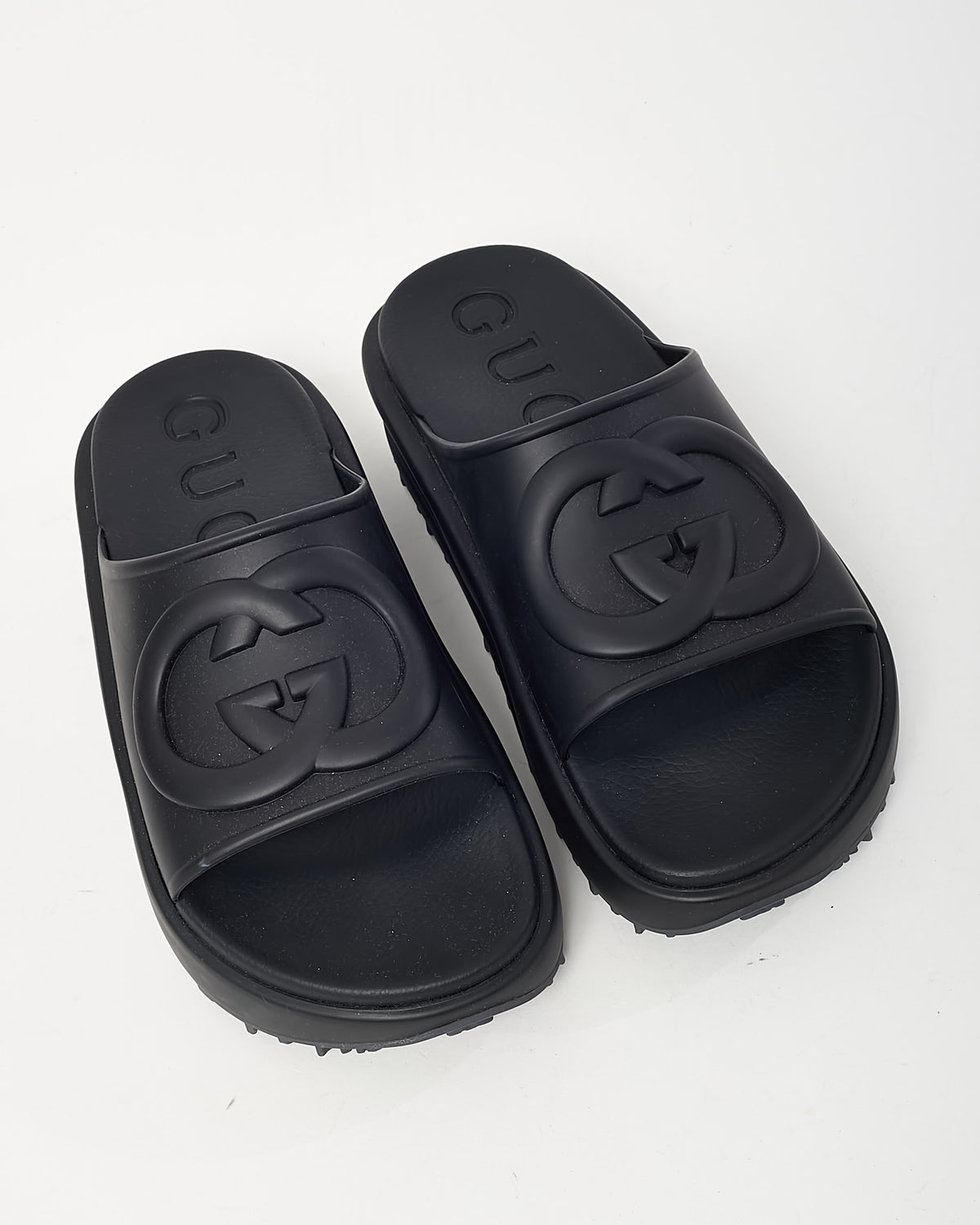 Gucci Men's Black Soft Rubber Interlocking G Platform Slide Sandals - US 6 MEN = US 8 WOMEN