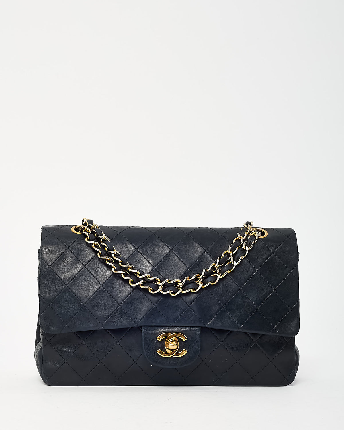 Chanel Vintage Medium Classic Double Flap Bag Black Quilted Leather 24k GHW