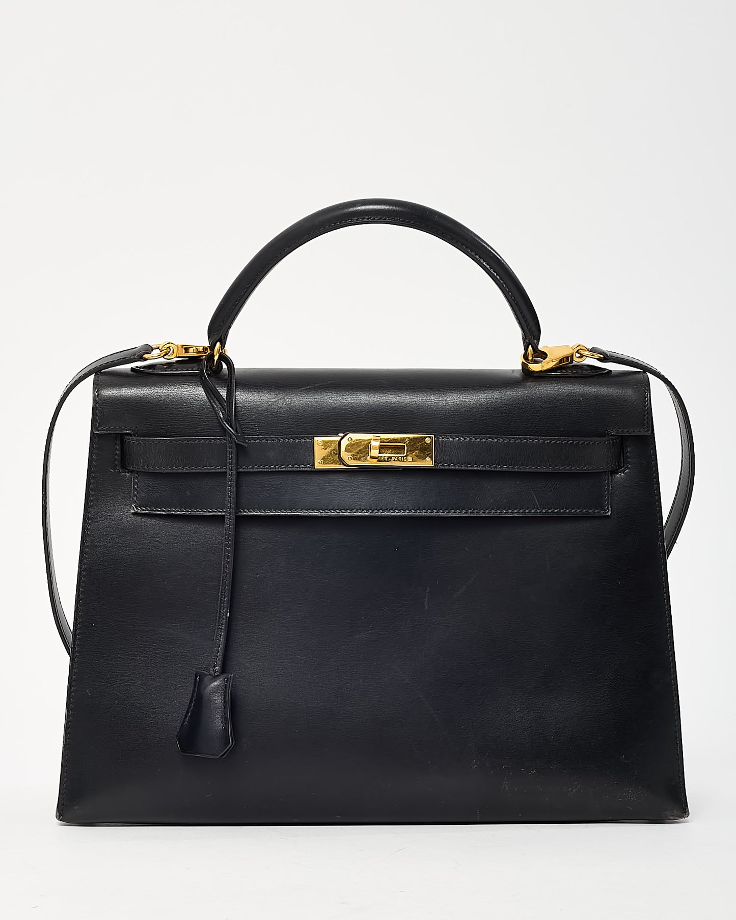 Hermès Vintage 1993 Black Box Calfskin Leather Kelly 32 Handbag GHW