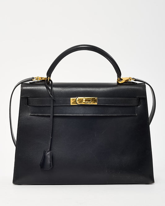 Hermès Vintage 1993 Black Box Calfskin Leather Kelly 32 Handbag GHW