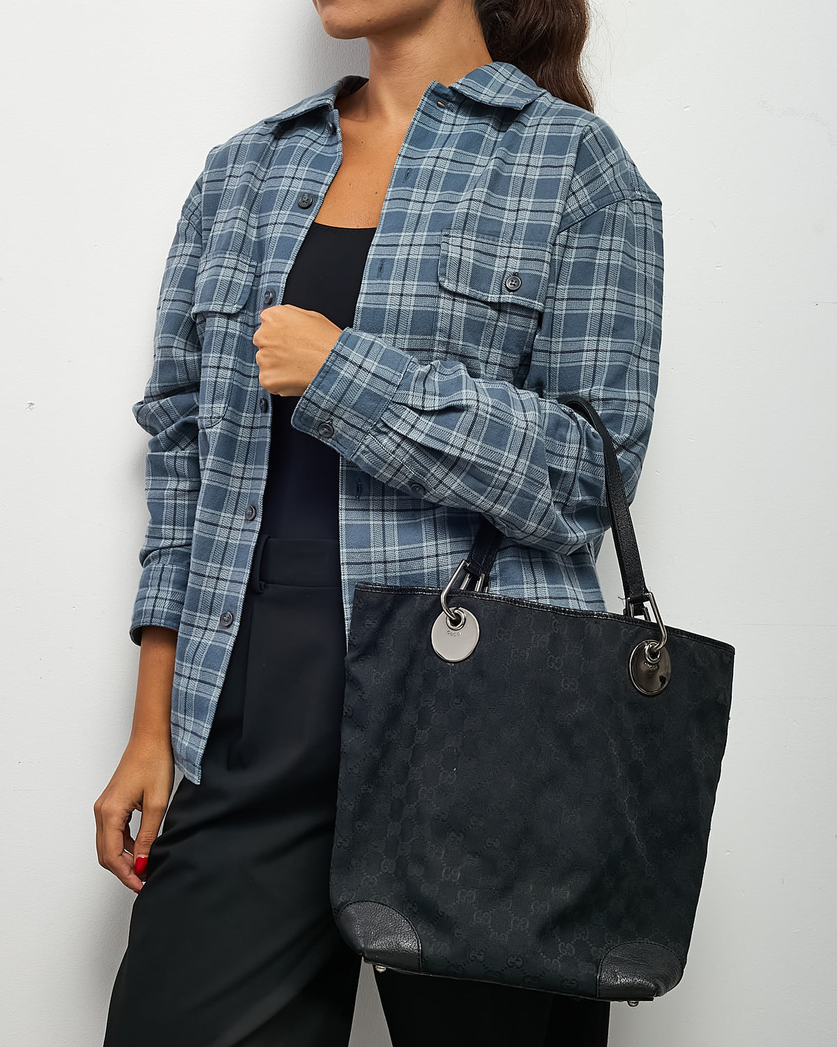 Gucci Black Monogram GG Canvas Small Eclipse Tote Bag