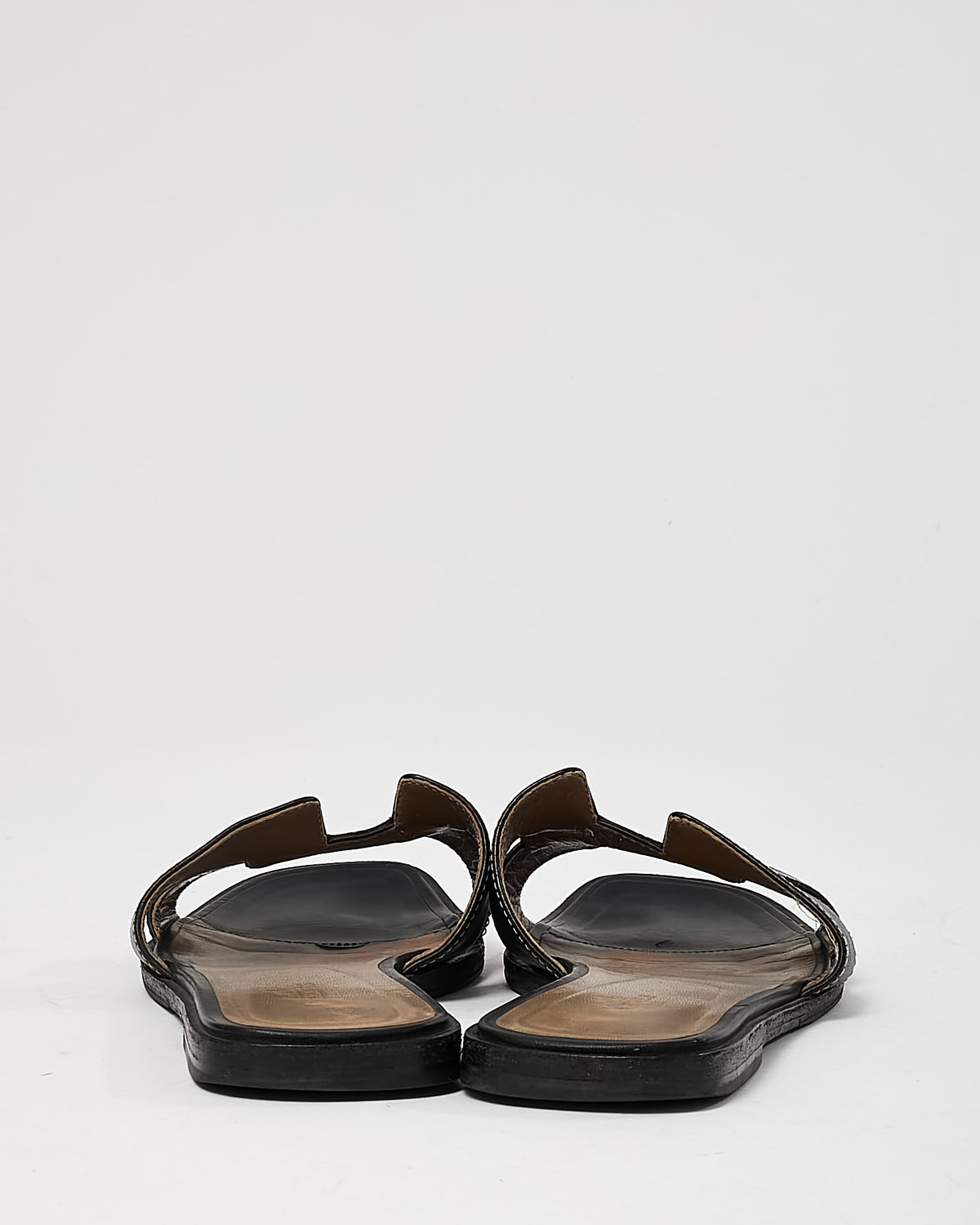 Hermès Black Calfskin Leather White Stitch Oran H Sandals - 38