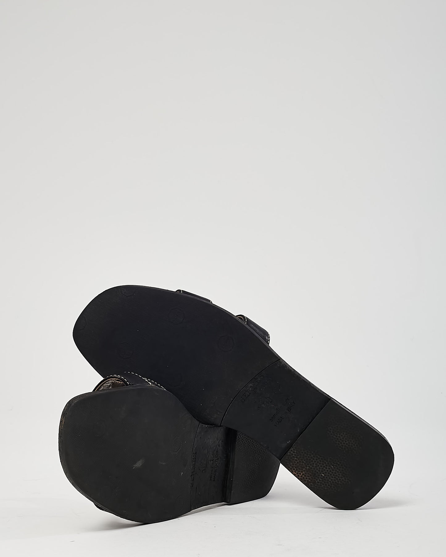 Hermès Black Calfskin Leather White Stitch Oran H Sandals - 38