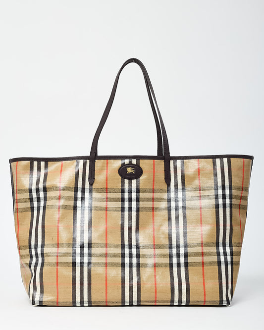 Burberry Beige Check Coated Canvas Large Highland Tote Bag
