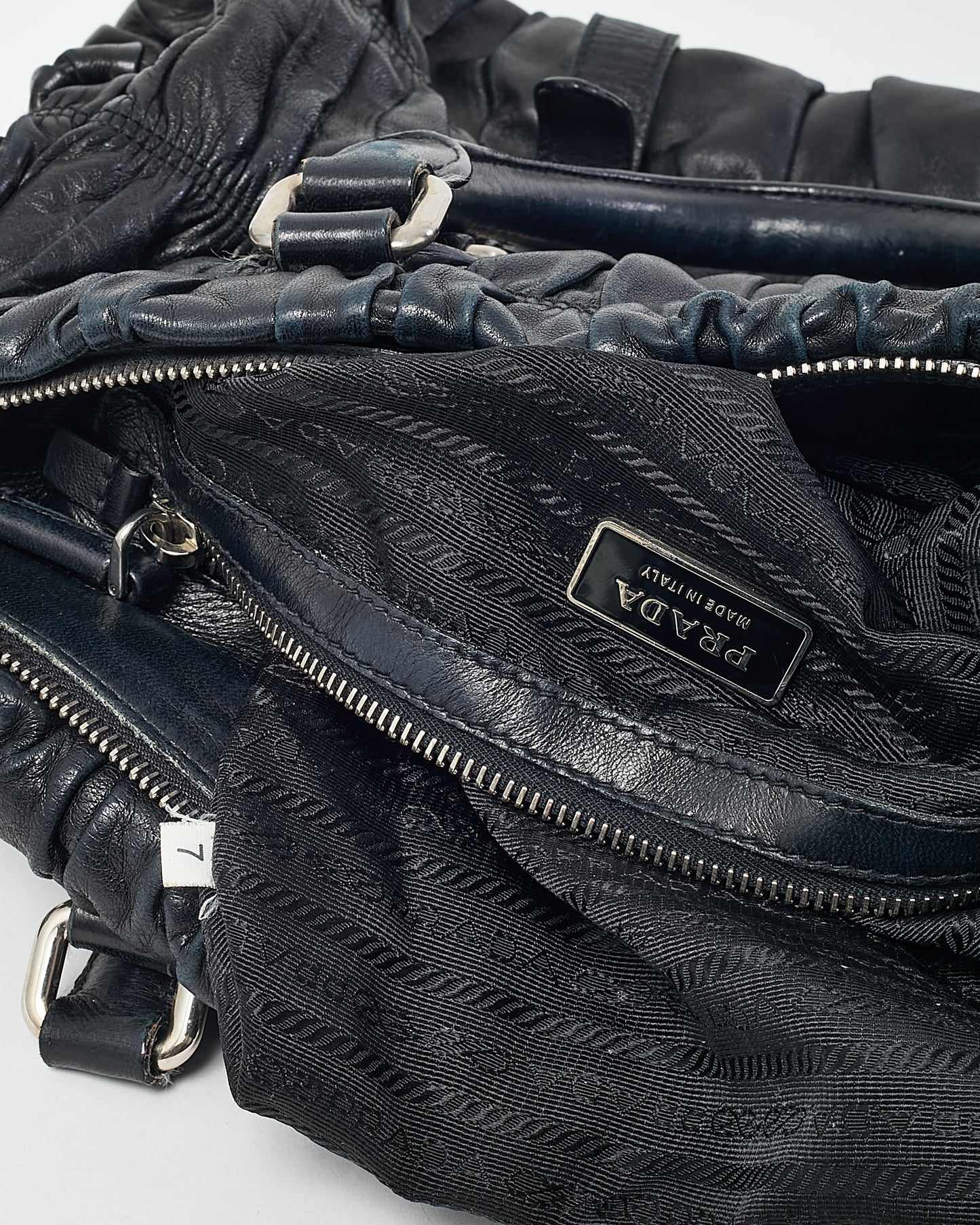 Prada Black Nappa Gaufre Leather Buckle Tote Bag
