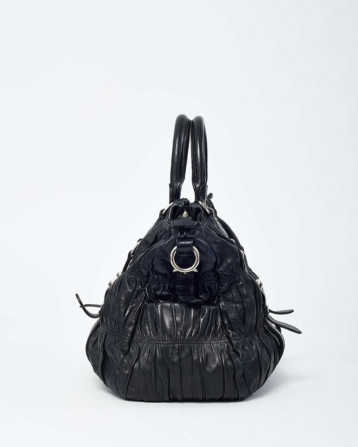Prada Black Nappa Gaufre Leather Buckle Tote Bag