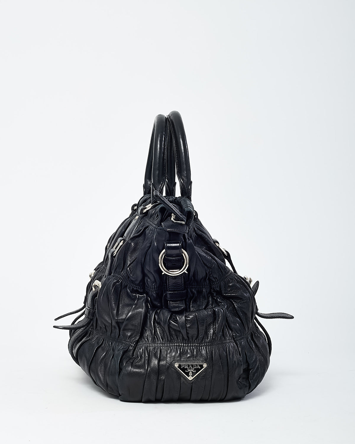 Prada Black Nappa Gaufre Leather Buckle Tote Bag