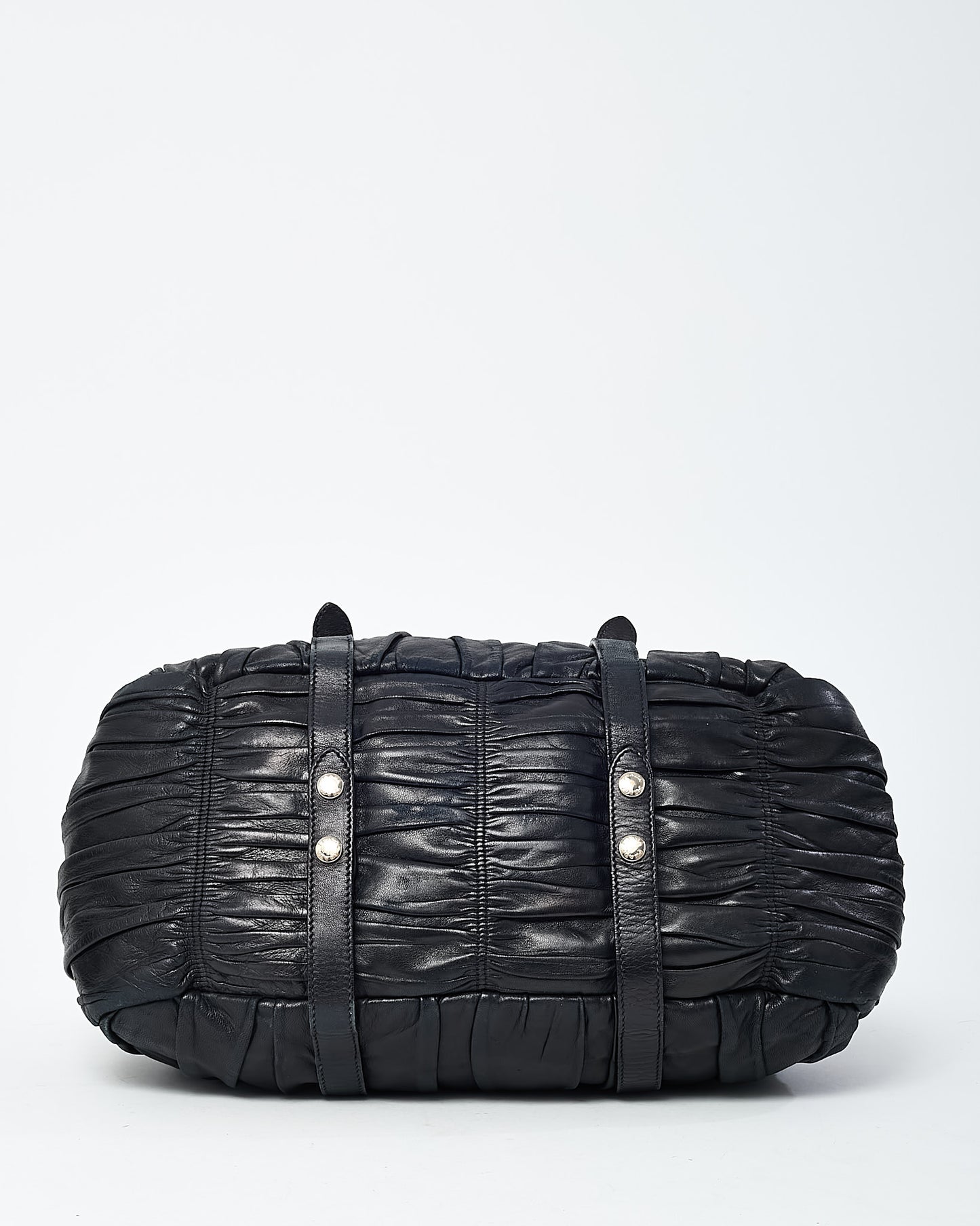 Prada Black Nappa Gaufre Leather Buckle Tote Bag
