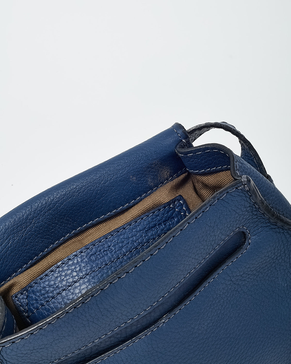 Chloé Navy Blue Pebbled Leather Mini Marcie Saddle Crossbody Bag