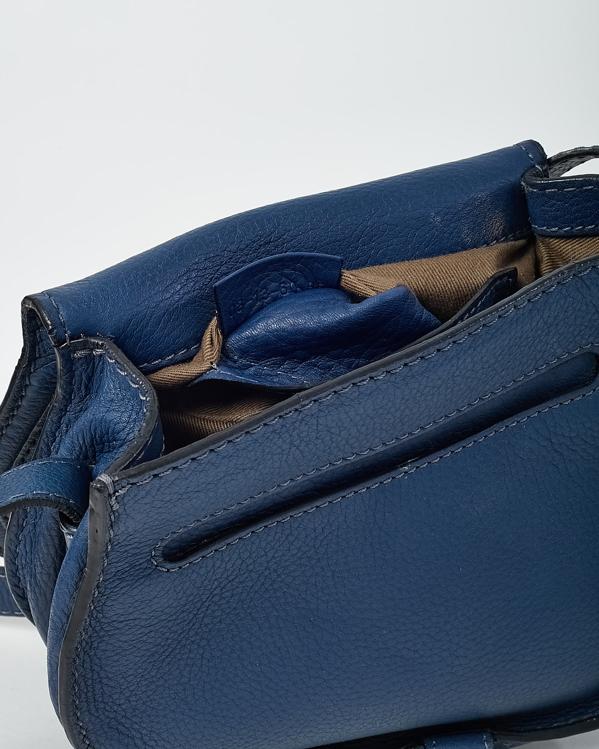Chloé Navy Blue Pebbled Leather Mini Marcie Saddle Crossbody Bag